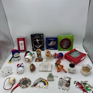 Lot of 23 Christmas Tree Festive Ornaments Various Vintage Shapes & Sizes